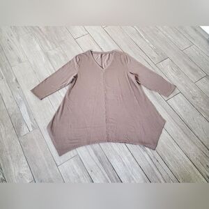 Garnet Hill lyocell taupe V-neck 3/4 sleeve relaxed fit pop-over knit tunic XL